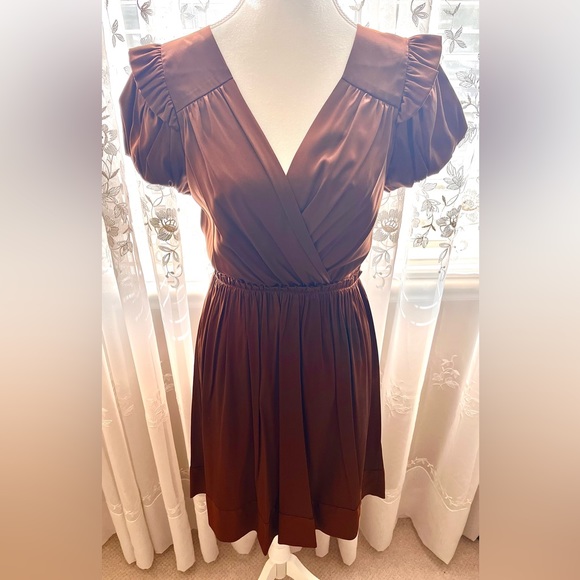 BCBG MazAzria 100% silk brown (bronze) dress with beautiful details. Size 6 - Picture 1 of 5